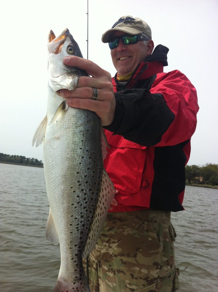 Speckled trout caught on a trolling rig