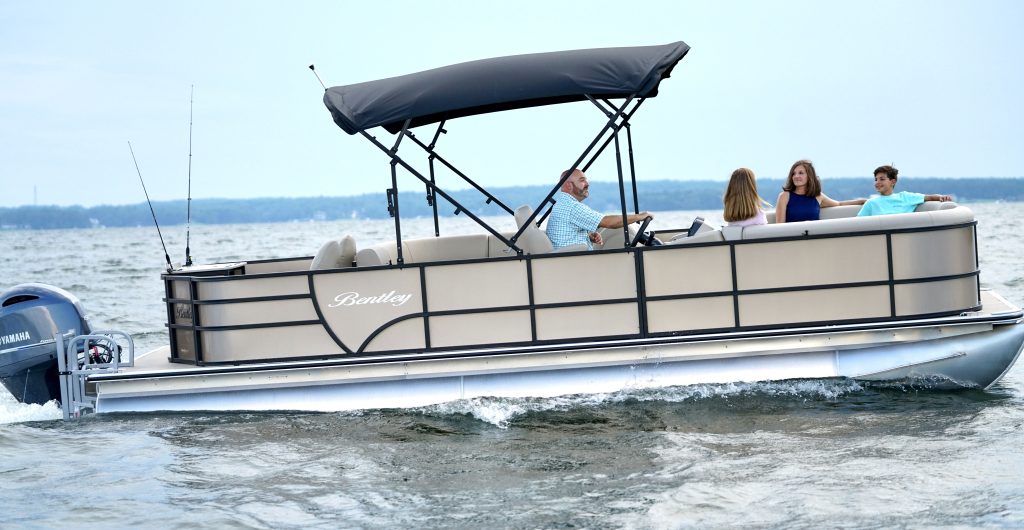 family on a pontoon boat