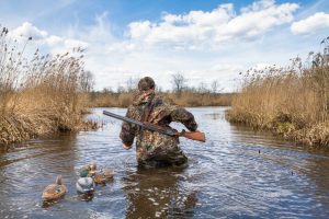 Duck Hunter walking in water