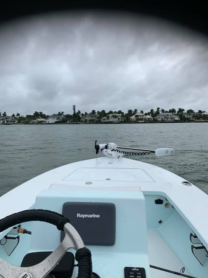 motor on bow of boat